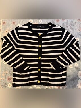 Striped Black & White Button-Front Sweater Cardigan
